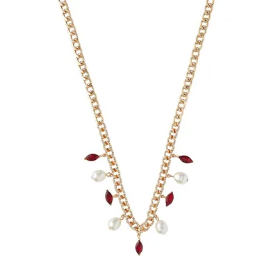 Goldplated Faux Pearl & Crystal Chain Necklace