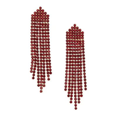 Goldtone & Red Crystal Fringe Drop Earrings