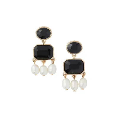 Goldtone Stone & Bead Chandelier Drop Earrings