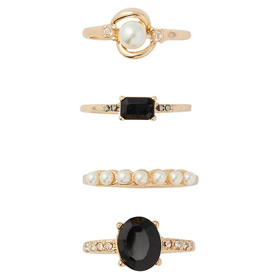 4-Piece Goldtone, Crystal & Faux Pearl Ring Set