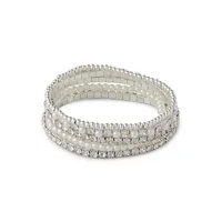 Silvertone, Faux Pearl & Crystal Stacked Bracelet