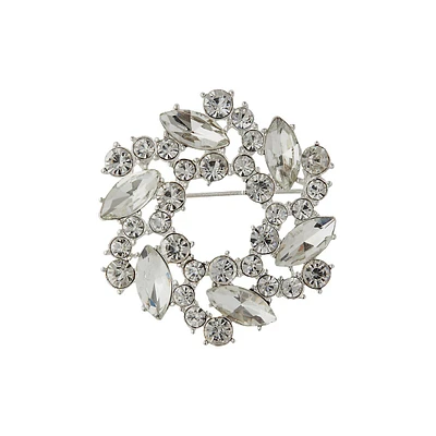 Silvertone & Crystal Wreath Pin