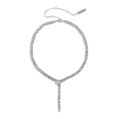 Silvertone & Crystal Snake Lariat Necklace
