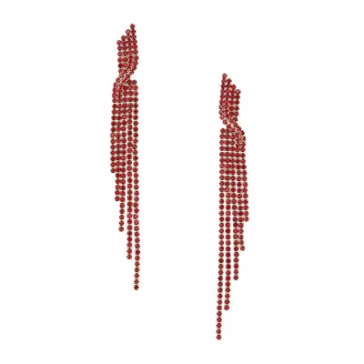 Goldtone & Red Crystal Fringe Earrings