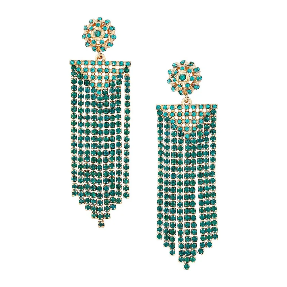 Goldtone & Emerald-Tone Chandelier Earrings
