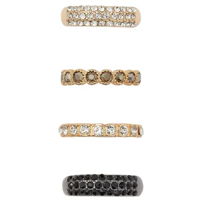 4-Piece Goldtone & Crystal Ring Set
