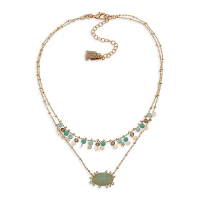 Goldplated & Multi-Stone Tiered Necklace