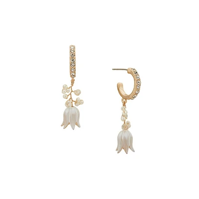 Goldplated & Glass Stone Floral-Drop Huggie Hoop Earrings
