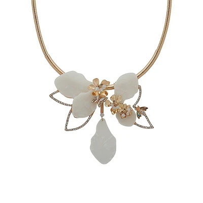 Pretty In Petals Goldtone & Pavé Stone Pendant Collar Necklace