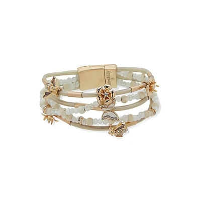 Pretty In Petals Goldtone & Bead Butterfly Multi-Row Bracelet
