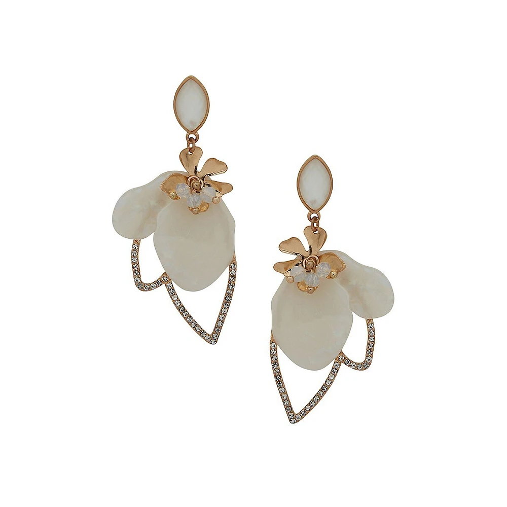 Pretty In Petals Goldtone & Pavé Flower Drop Earrings
