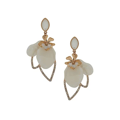 Pretty In Petals Goldtone & Pavé Flower Drop Earrings