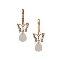 Pretty In Petals Goldtone & Pavé Butterfly Drop Earrings