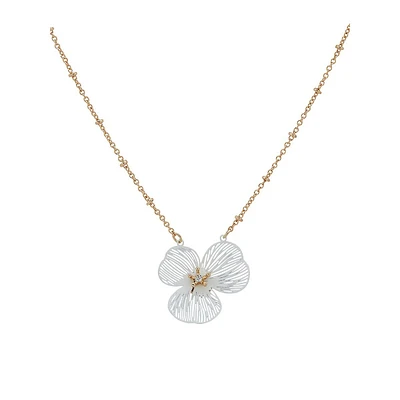 Spring Floral Baubles White & Goldtone Openwork Pendant Necklace