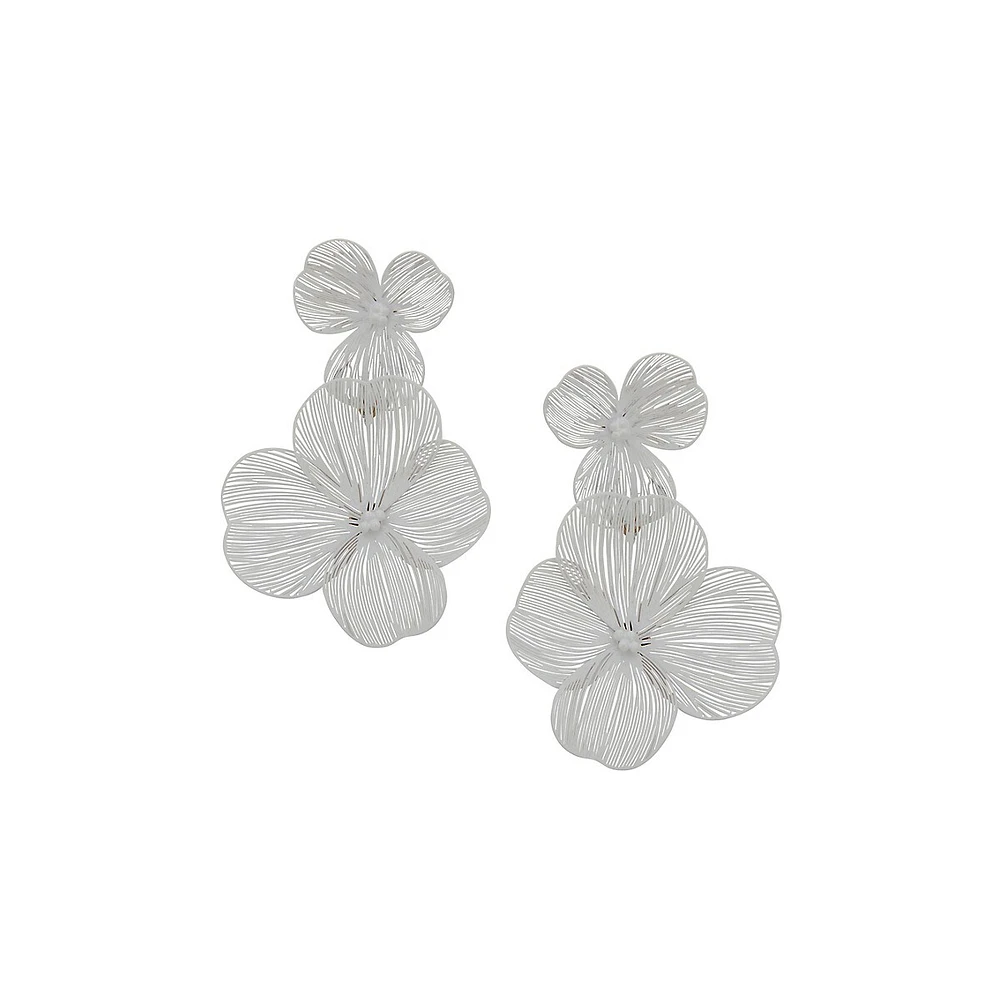 Boucles d'oreilles doubles pendantes ajourées blanches avec boules florales printanières