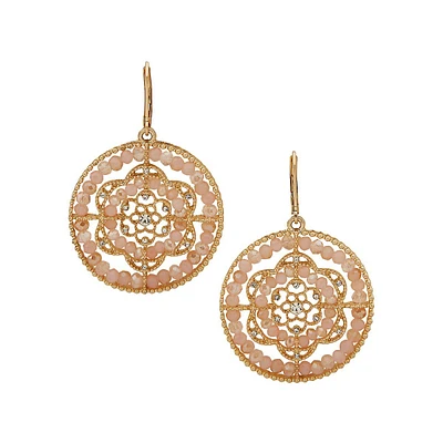 Recolor Goldtone & Bead Cutout Disc Drop Earrings