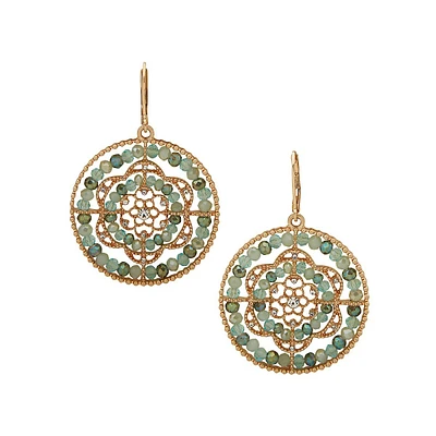 Recolor Goldtone & Bead Cutout Disc Drop Earrings