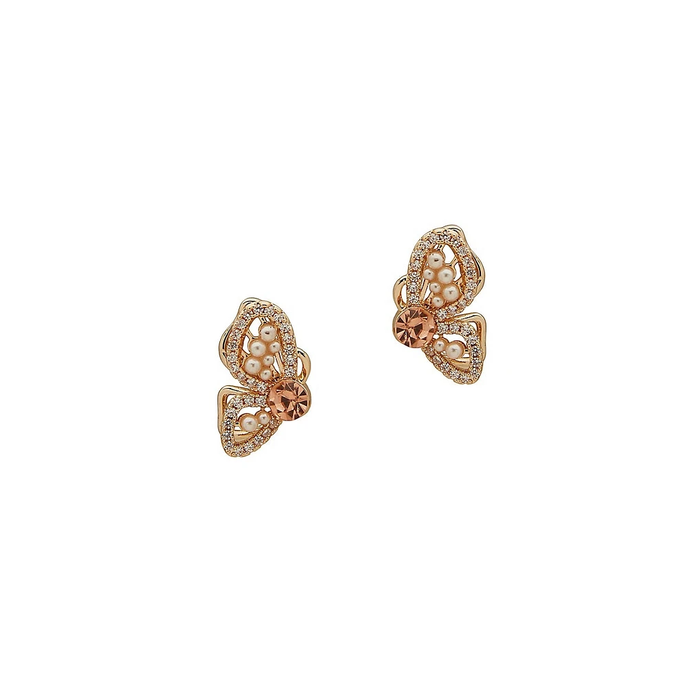 Goldtone Butterfly Bead Stud Earrings