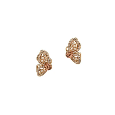 Goldtone Butterfly Bead Stud Earrings