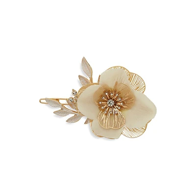 Goldtone & Crystal Flower Barrette