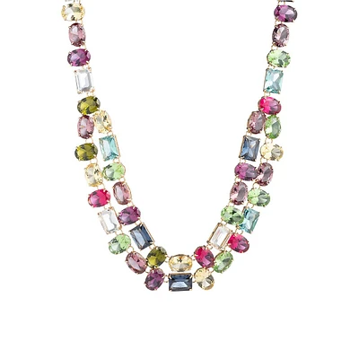 Goldtone & Multicolour Stone 2-Row Collar Necklace
