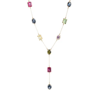 Goldtone & Multicolour Stone Y-Necklace