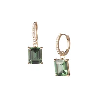 Goldtone, Pavé Stone & Green Stone Huggie Hoop Drop Earrings