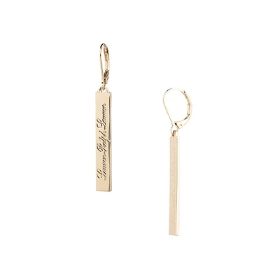 Goldtone Script Logo Linear Earrings