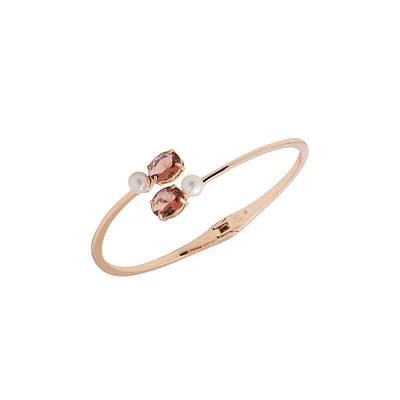 Goldtone, Stone & Faux Pearl Bypass Bangle