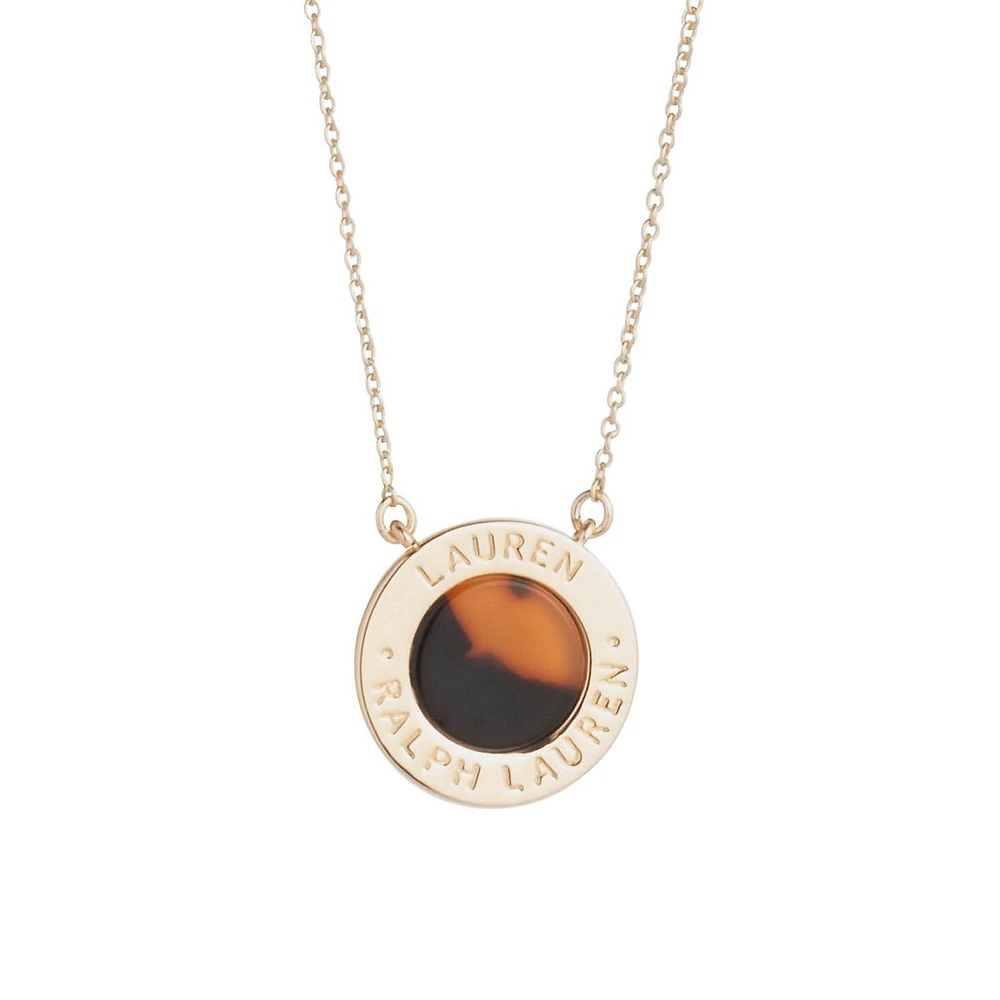 Goldtone & Tortoise Acetate Logo Coin Pendant Necklace