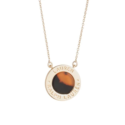 Goldtone & Tortoise Acetate Logo Coin Pendant Necklace