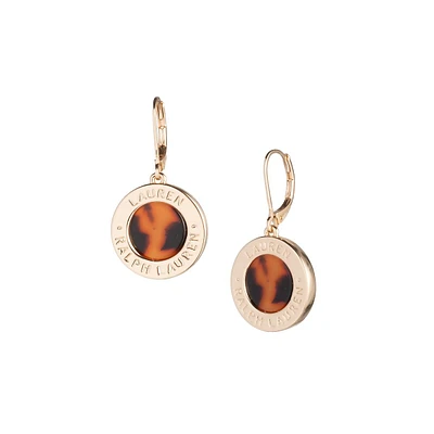 Goldtone & Tortoise Acetate Logo Coin Drop Earrings