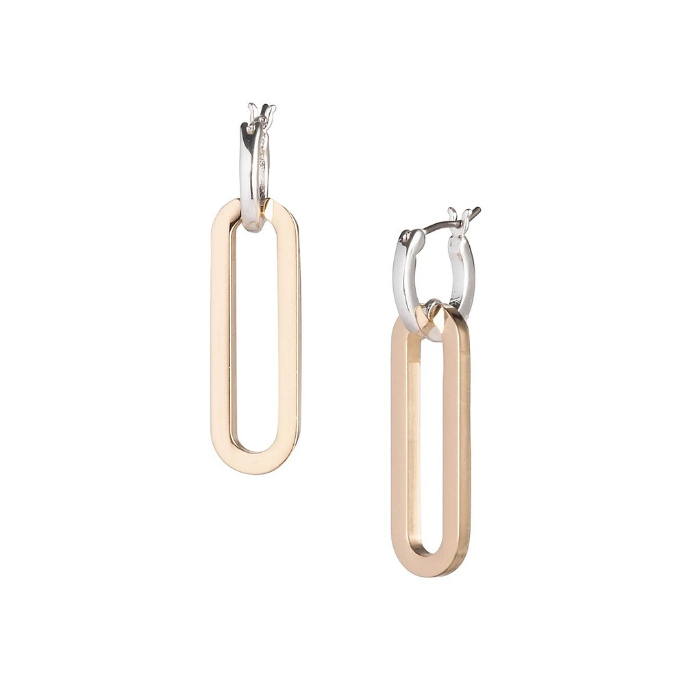 Two-Tone Link-Drop Huggie Hoop Earrings