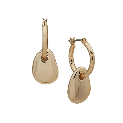 Goldtone Pebble Hoop Drop Earrings