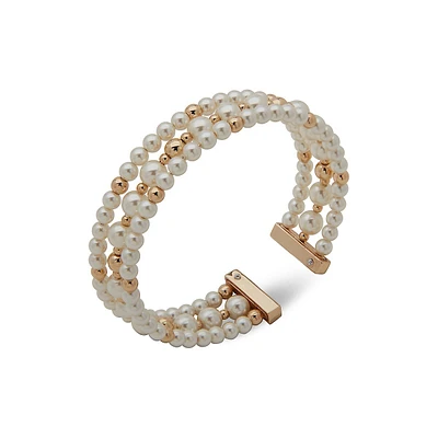 Goldtone & Faux Pearl 3-Tier Cuff Bracelet