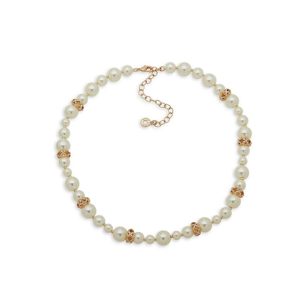 Goldtone, Faux Pearl & Glass Crystal Necklace