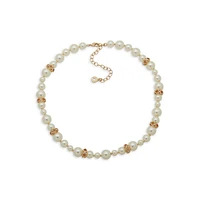 Goldtone, Faux Pearl & Glass Crystal Necklace