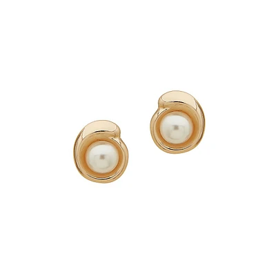 Goldtone & Faux Pearl Swirl Stud Earrings