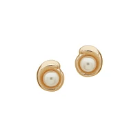 Goldtone & Faux Pearl Swirl Stud Earrings