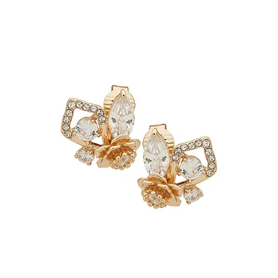 Goldplated & Cubic Zirconia Floral Cluster Clip-On Earrings