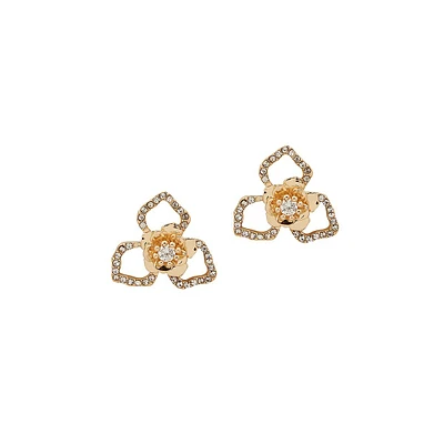 Goldplated & Cubic Zirconia Floral Stud Earrings
