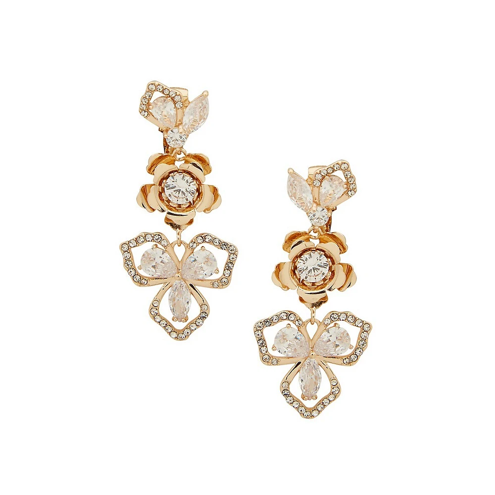 Goldplated & Cubic Zirconia Floral Drop Earrings