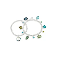 Silvertone & Faux Gem 2-Piece Stretch Bracelet Set