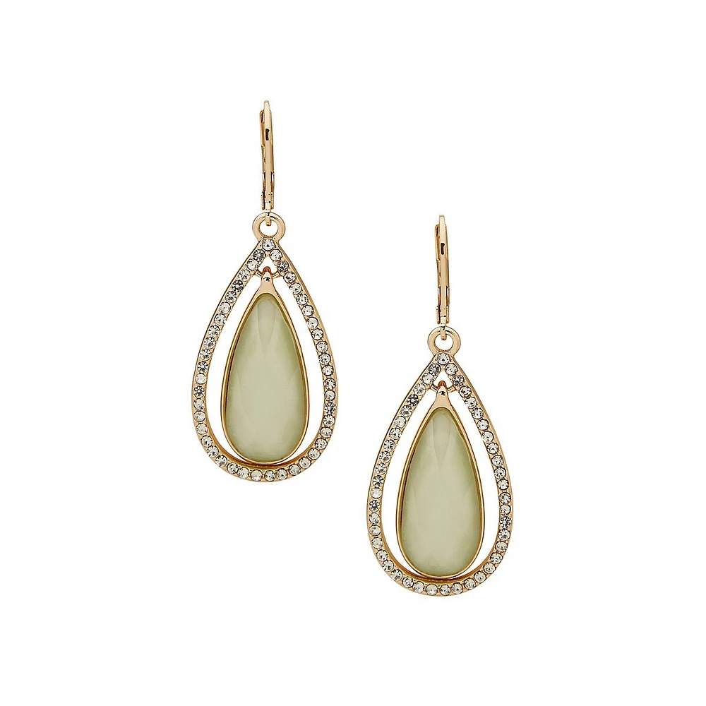 Goldtone Teardrop Orbital Stone Drop Earrings