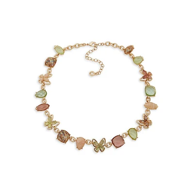 Goldtone & Multi-Stone Butterfly Necklace