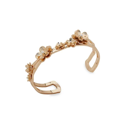 Goldtone & Faux Pearl Floral Cuff Bracelet