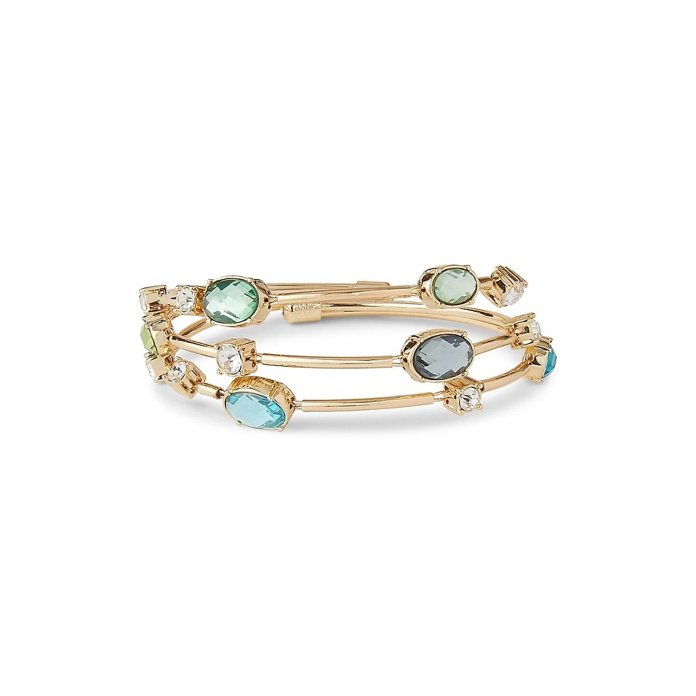 Goldtone & Multicolour Stone Coil Bangle Bracelet