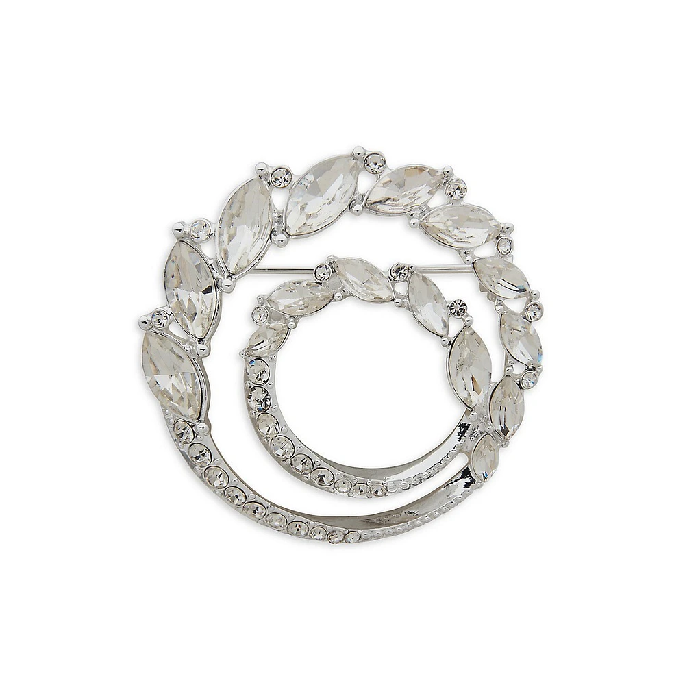 Silvertone & Glass Crystal Cluster Ring Brooch