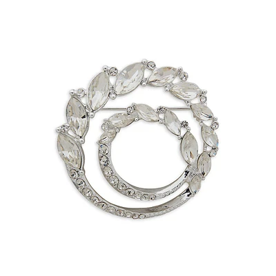 Silvertone & Glass Crystal Cluster Ring Brooch