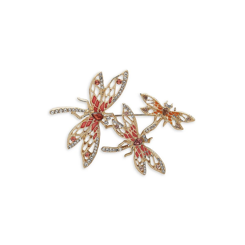 Goldtone, Plastic & Glass Crystal Dragonfly Brooch